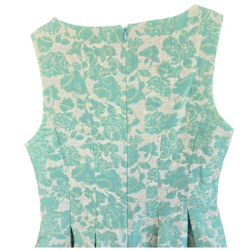 J Howard Brocade Fit & Flare Sleeveless Dress Aqua Floral Metallic Size 8 - Picture 5 of 10